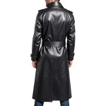 Belted Black Leather Trench Coat