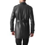 Black Mid Length Leather Overcoat