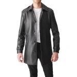 Black Mid Length Leather Overcoat
