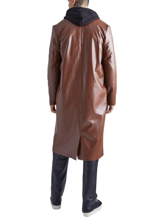 Brown Double Breasted Leather Trench Coat