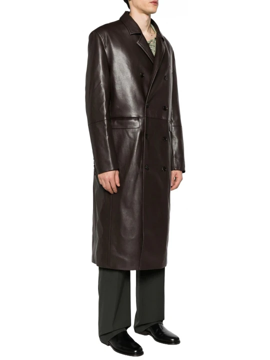 Brown Leather Double Breasted Overcoat