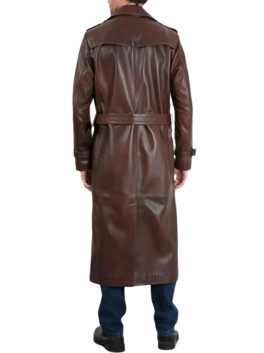 Brown Leather Full Length Trench Coat