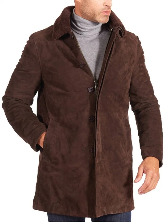 Brown Suede Leather Car Coat
