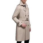 Double Breasted Beige Leather Long Coat