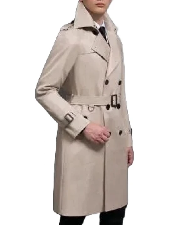 Double Breasted Beige Leather Long Coat