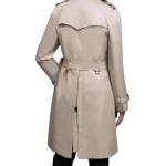 Double Breasted Beige Leather Long Coat