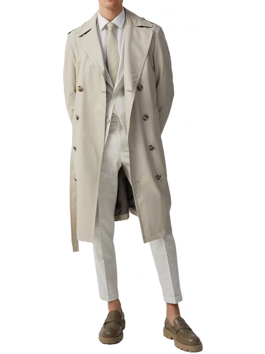 Double Breasted Beige Leather Overcoat