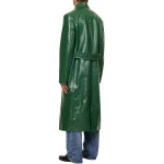 Double Breasted Green Leather Trench Coat
