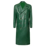 Double Breasted Green Leather Trench Coat