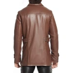 Dual Zip And Button Closure Leather Overcoat Brown