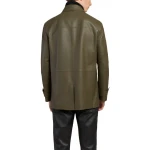 Fleece Pocket Olive Green Leather Coat