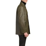 Fleece Pocket Olive Green Leather Coat