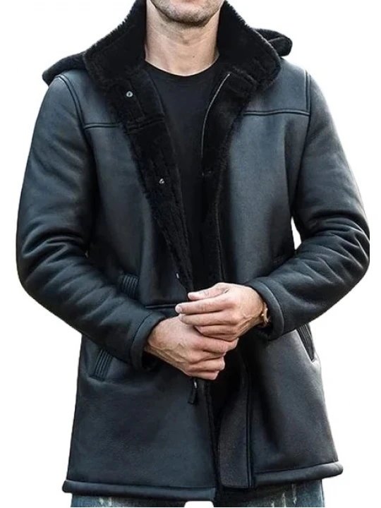 Hooded Fur Black Leather Long Coat