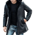 Hooded Fur Black Leather Long Coat