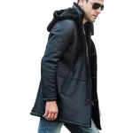 Hooded Fur Black Leather Long Coat