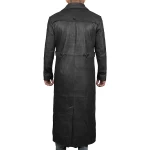 Mens Classic Real Sheepskin Black Long Leather Trench Coat