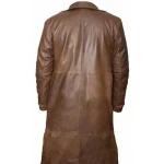 Mens Distressed Real Sheepskin Brown Long Leather Trench Coat