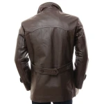 Mens Elegant style Real Sheepskin Dark Brown Long Leather Coat