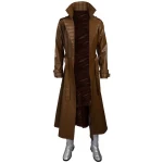 Mens Gambit Style Real Sheepskin Brown Long Leather Trench Coat