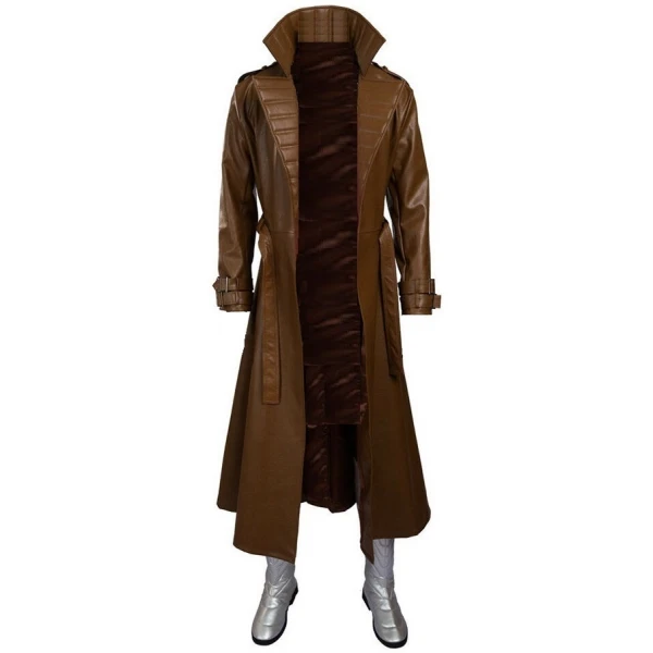 Mens Gambit Style Real Sheepskin Brown Long Leather Trench Coat