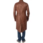 Mens Genuine Sheepskin Vintage Brown Leather Long Trench Coat
