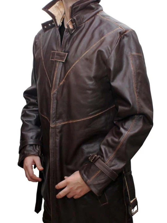 Mens Glamorous Real Sheepskin Distressed Brown Long Leather Trench Coat
