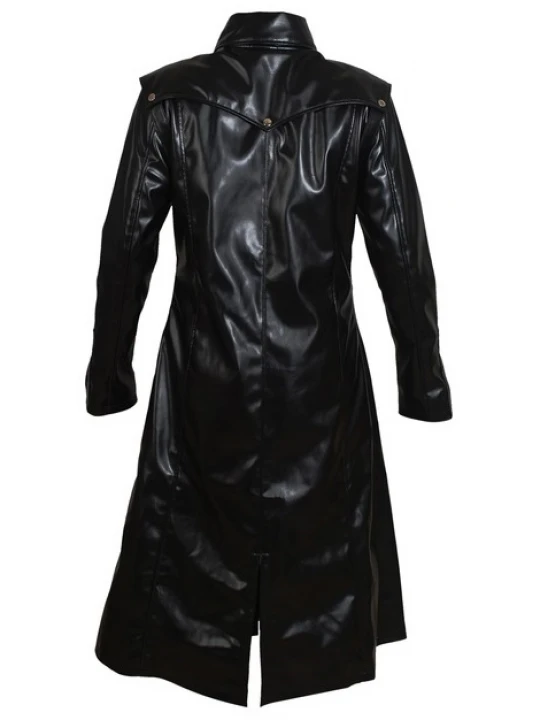 Mens Gothic Genuine Sheepskin Black Leather Long Trench Coat
