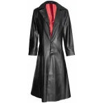 Mens Gothic Style Real Sheepskin Black Leather Long Trench Coat