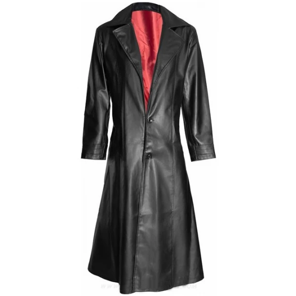 Mens Gothic Style Real Sheepskin Black Leather Long Trench Coat