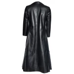 Mens Gothic Style Real Sheepskin Black Leather Long Trench Coat