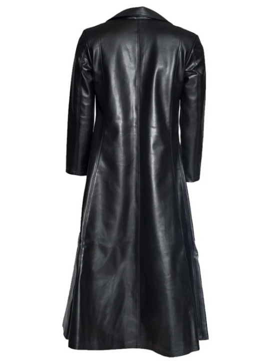 Mens Gothic Style Real Sheepskin Black Leather Long Trench Coat