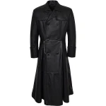 Mens Impressive Style Genuine Sheepskin black Leather Long Trench Coat