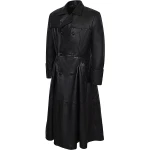 Mens Impressive Style Genuine Sheepskin black Leather Long Trench Coat