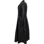 Mens Impressive Style Genuine Sheepskin black Leather Long Trench Coat