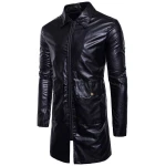 Mens New Fashion Real Sheepskin Black Leather Coat