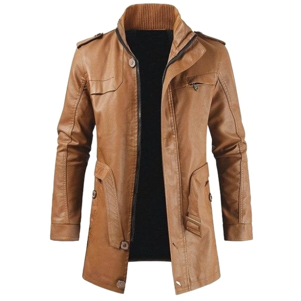 Mens Smart Look Genuine Sheepskin Tan Leather Long Trench Coat