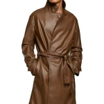 Mens Unique Design Genuine Sheepskin Brown Leather Long Trench Coat