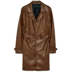 Mens Unique Design Genuine Sheepskin Brown Leather Long Trench Coat
