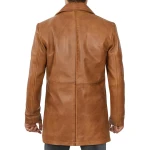 Pointed Collar Tan Leather Overcoat