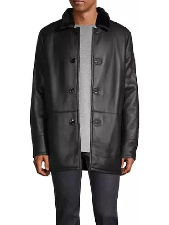 Shearling Black Leather Longcoat