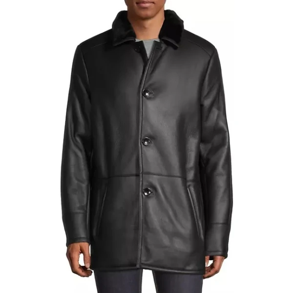 Shearling Black Leather Longcoat