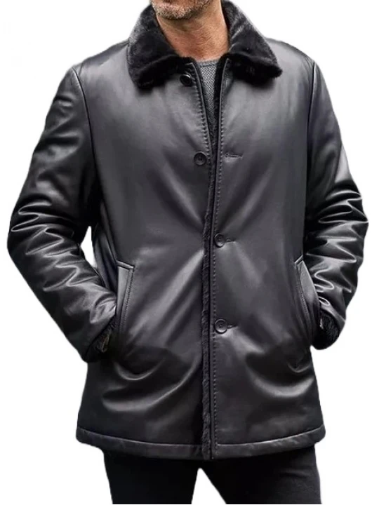 Shearling Fur Leather Trench Coat In Black