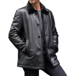 Shearling Fur Leather Trench Coat In Black