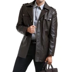 Single Breasted Mens Black Motorcycle Leather Coat