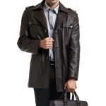 Single Breasted Mens Black Motorcycle Leather Coat