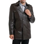Single Breasted Mens Black Motorcycle Leather Coat