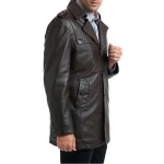 Single Breasted Mens Black Motorcycle Leather Coat