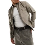 Band Collar Grey Suede Leather Jacket