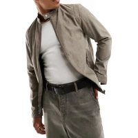 Band Collar Grey Suede Leather Jacket
