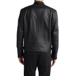 Band Collar Leather Black Jacket
